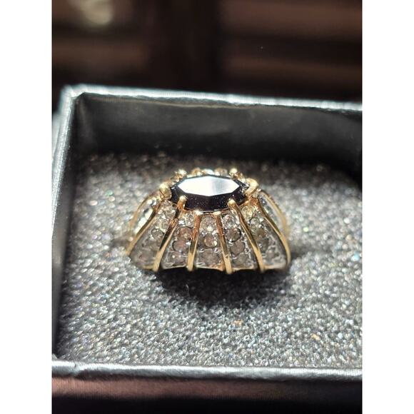 Evil Eye Gold Plated Ring With Black & Clear Crystals Size 6 - Picture 1 of 11